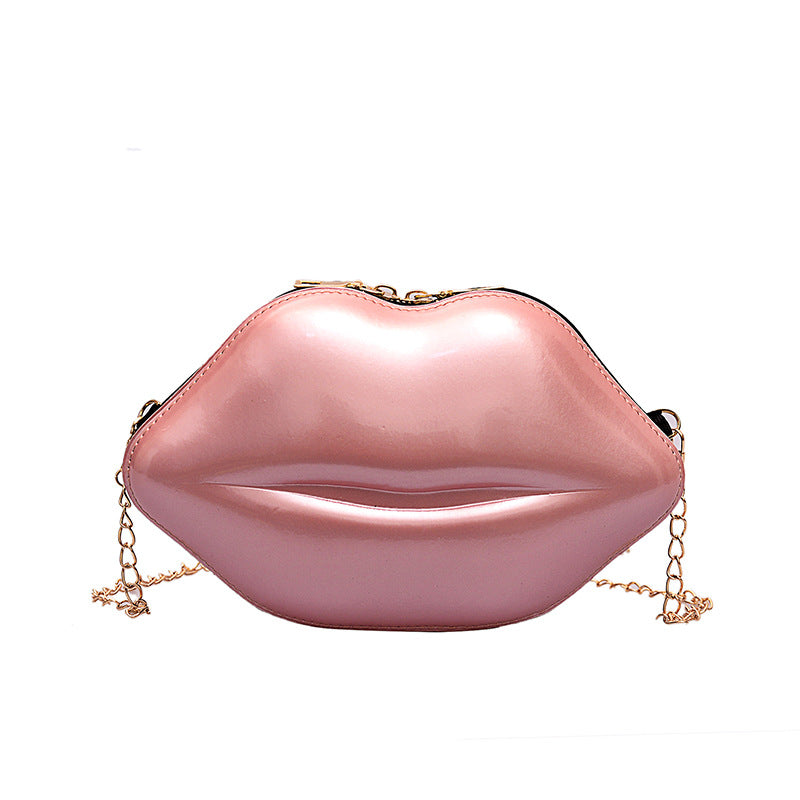 Women'S Fashion Personality Lips Patent Leather Chain One Shoulder Bag