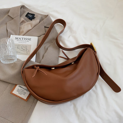 Women Casual Basic Zipper Buckle Design Solid Color Large Capacity PU Shoulder Bag