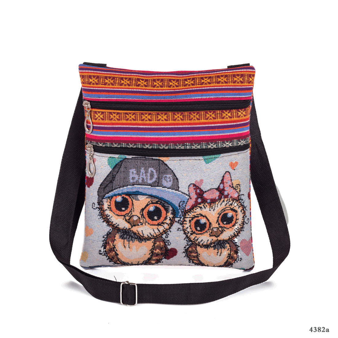 Women'S Ethnic Double Zip Owl Print Shopping Bag