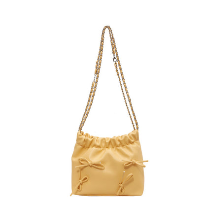 Sac seau à bandoulière en PU pour femme, simple et tendance, couleur unie, avec nœud 
