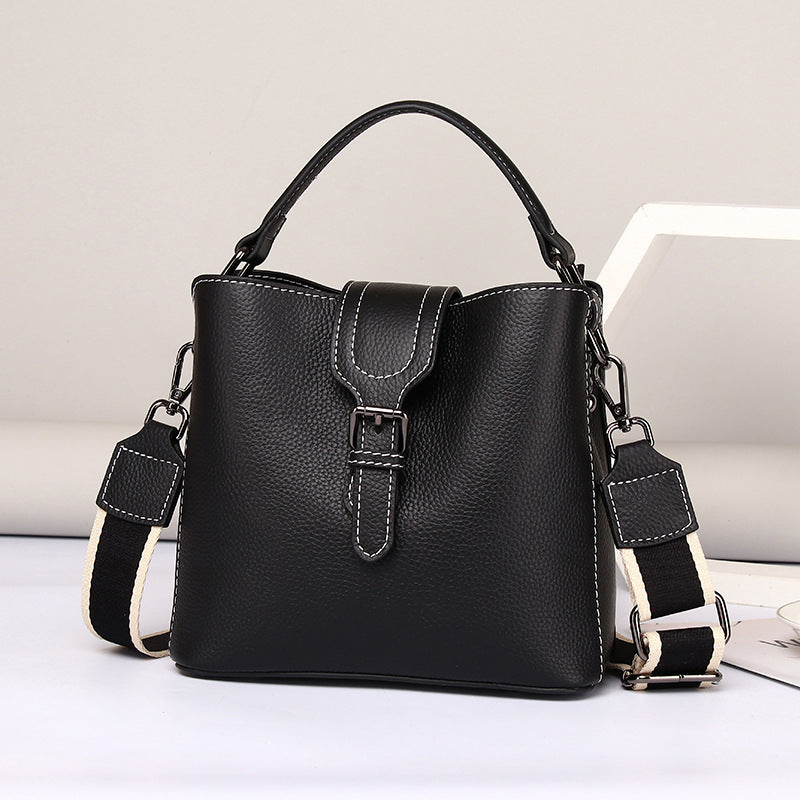 Women'S Fashion All-Match Bucket Bag Genuine Leather Handbag