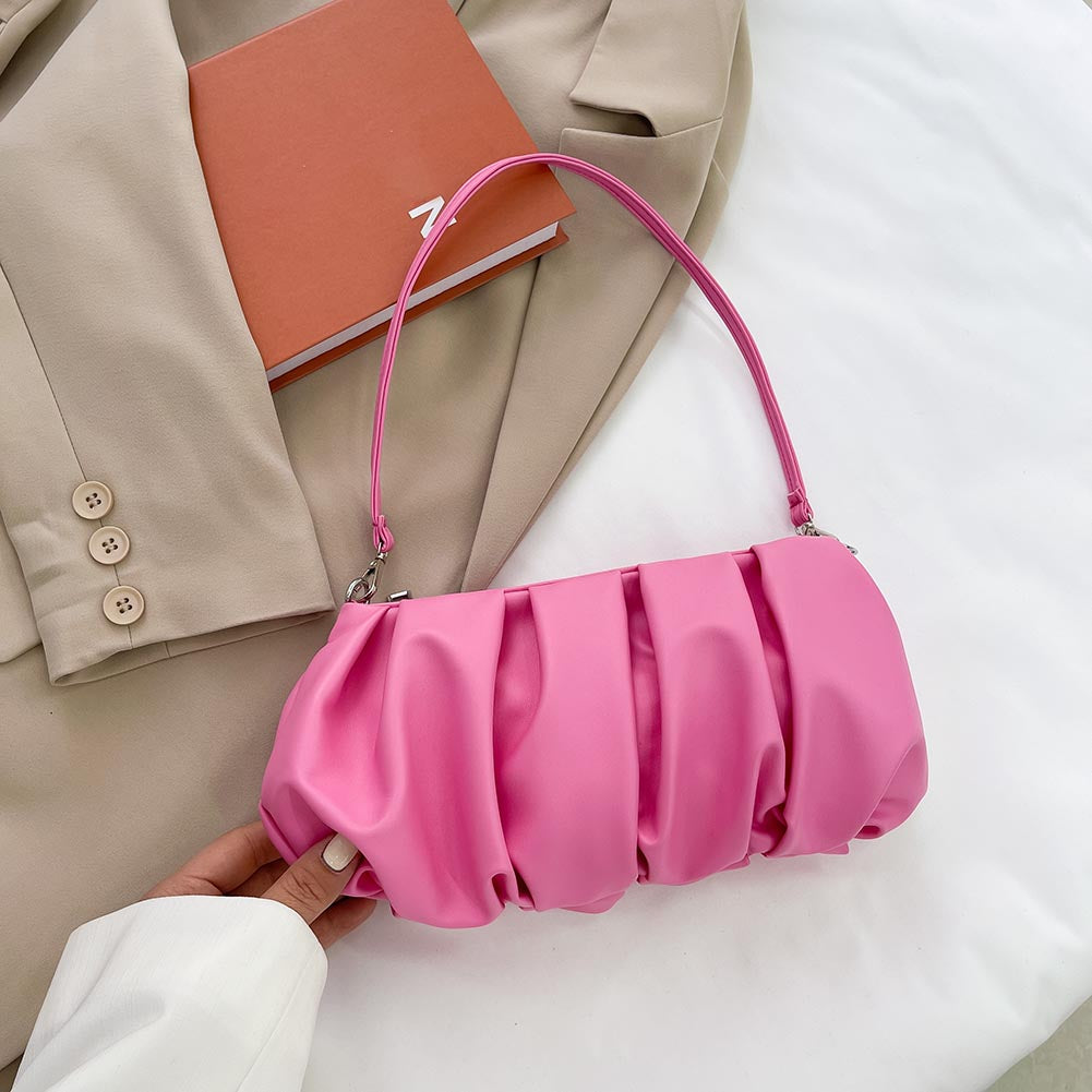 Women Casual Crease Design Solid Color PU Underarm Bag