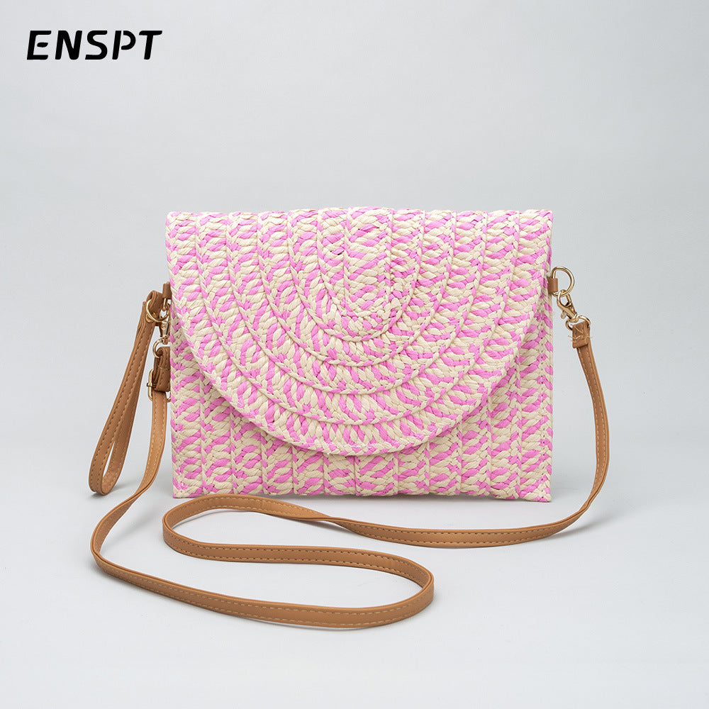Sac à pompons ethnique tissé tendance pour femme 