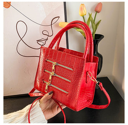 Women Fashion Casual Simple Solid Color Zipper Handbag