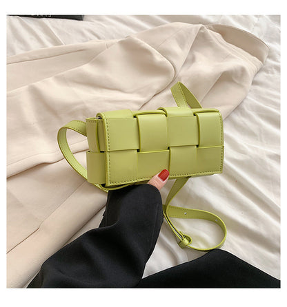 Sac à bandoulière carré en PU tissé à carreaux de couleur unie pour femme 