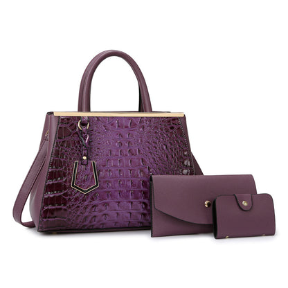 Women Fashion Casual Crocodile Pattern Large Capacity Handbag Three-Piece Set