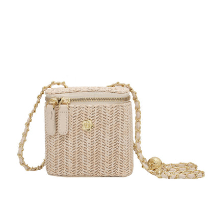 Women Fashion Simple Straw Woven Zipper Square Crossbody Bag
