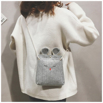 Women Cute Rabbit Shape Design Linen Crossbody Bag