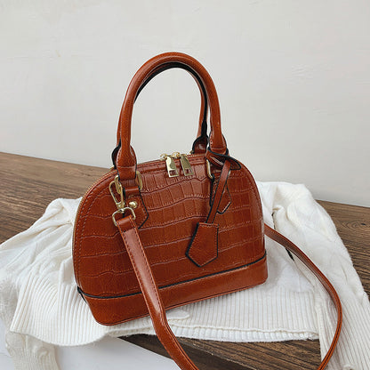 Women Fashion Zipper Design Crocodile Pattern PU Shell Shape Crossbody Bag