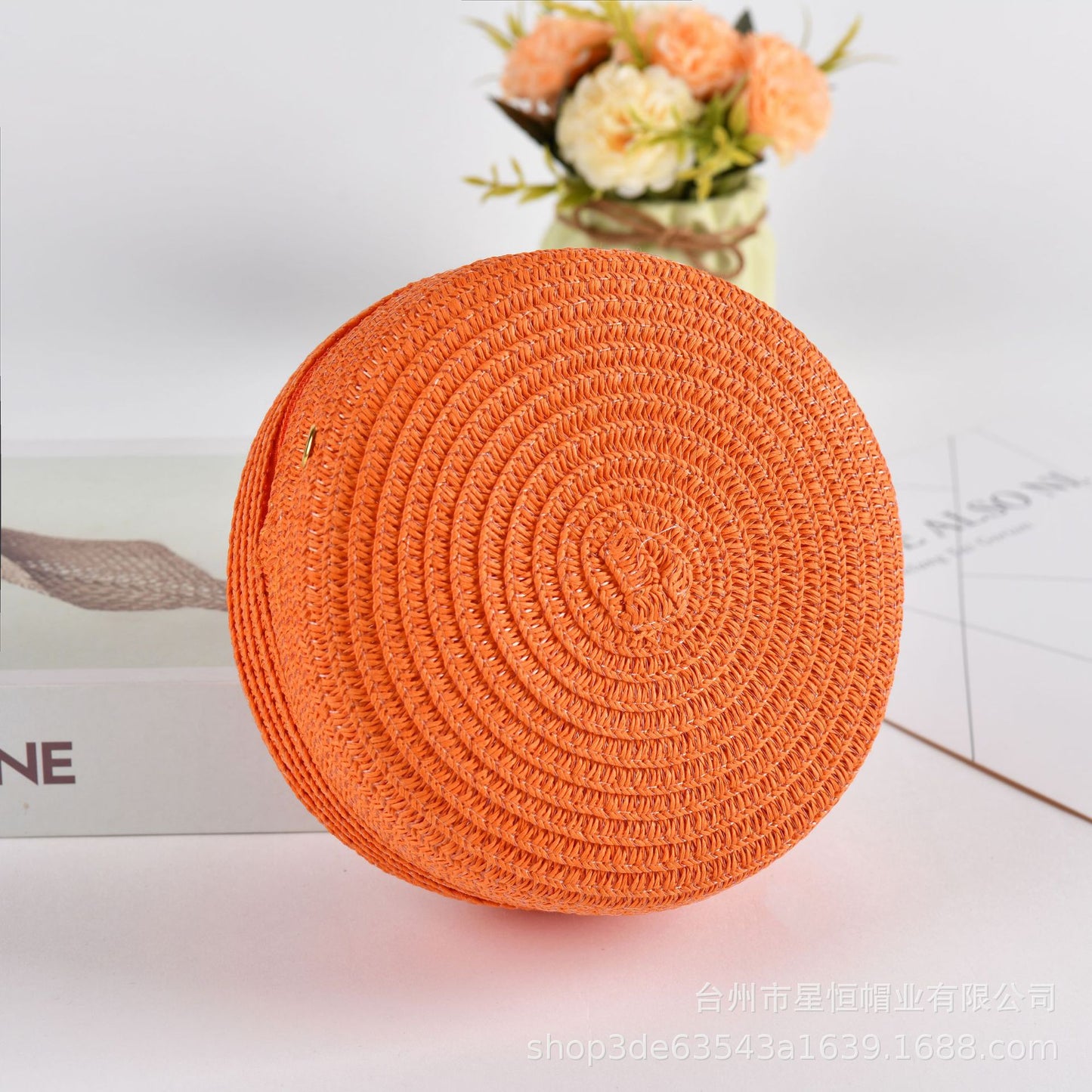 Summer Women Fashion Solid Color Vacation Beach Straw Woven Round Shoulder Crossbody Mini Bag