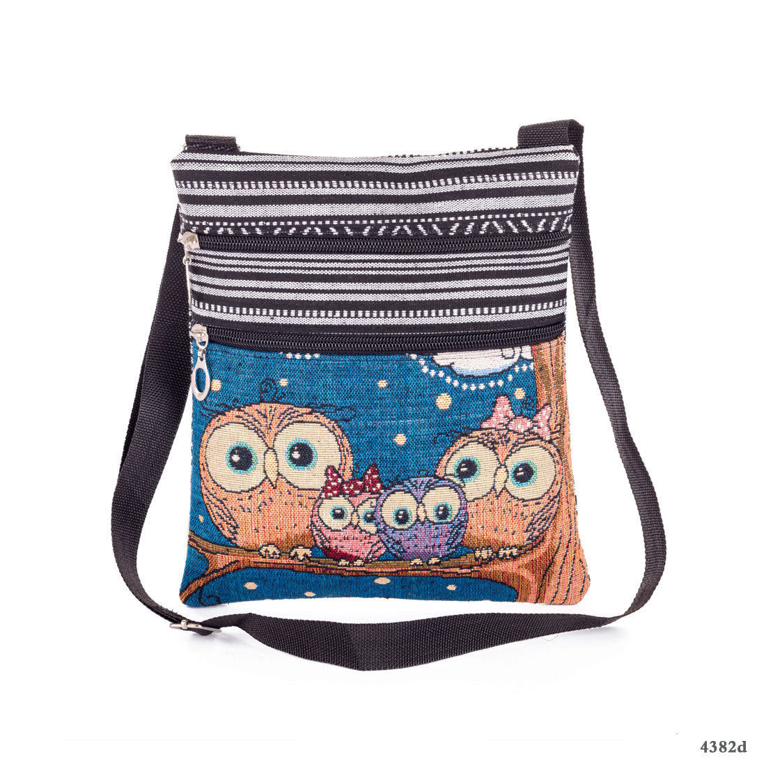 Women'S Ethnic Double Zip Owl Print Shopping Bag