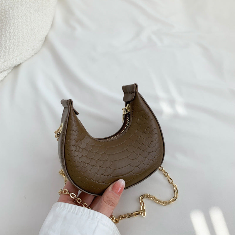 Mini sac bandoulière décontracté à chaîne et fermeture éclair en forme de boulette pour femme, couleur unie 