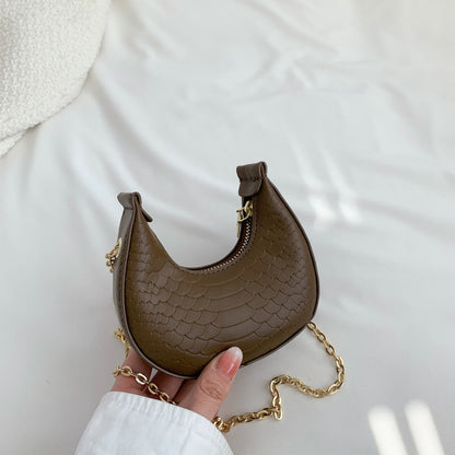 Mini sac bandoulière décontracté à chaîne et fermeture éclair en forme de boulette pour femme, couleur unie 