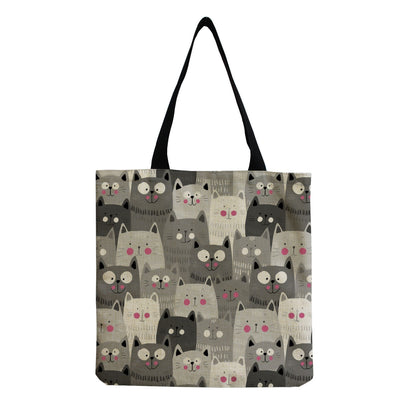 Fashionable Foldable Portable Cute Cat Group Printing Shopping Bag