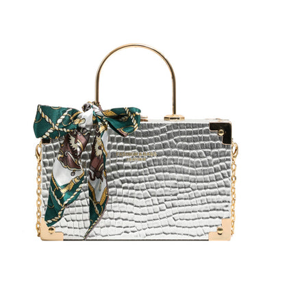 Women Fashionable Simple Square Silk Scarf Decorative Chain Crossbody Bag