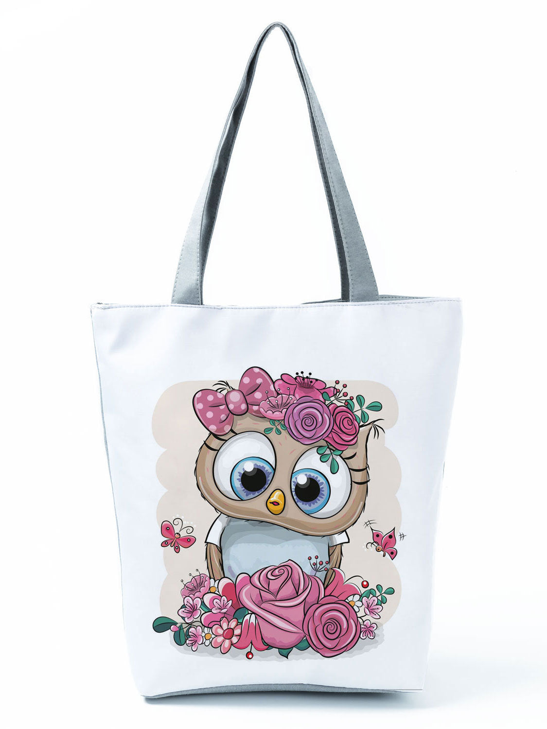 Simple White Creative Cartoon Owl Print Shopping Bag