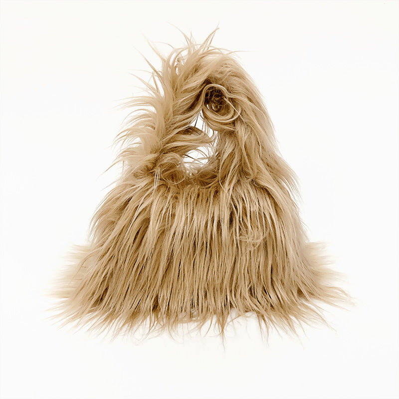 Women Winter Fashion Solid Color Plush Imitation Wool Handbag