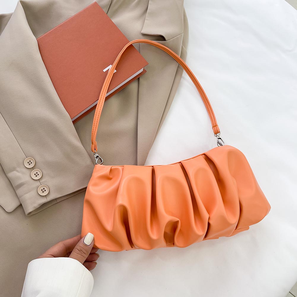 Women Casual Crease Design Solid Color PU Underarm Bag