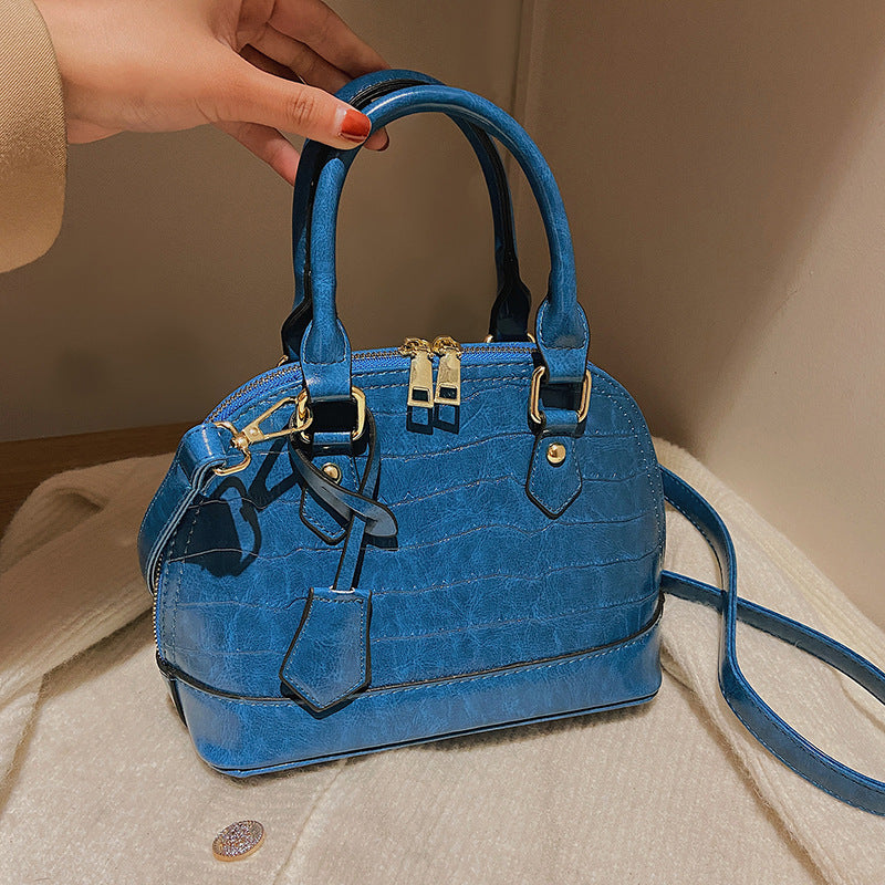 Women Fashion Zipper Design Crocodile Pattern PU Shell Shape Crossbody Bag