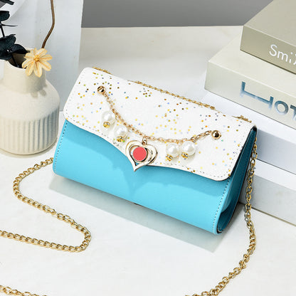 Sac bandoulière élégant à paillettes carrées et bordure en chaîne 