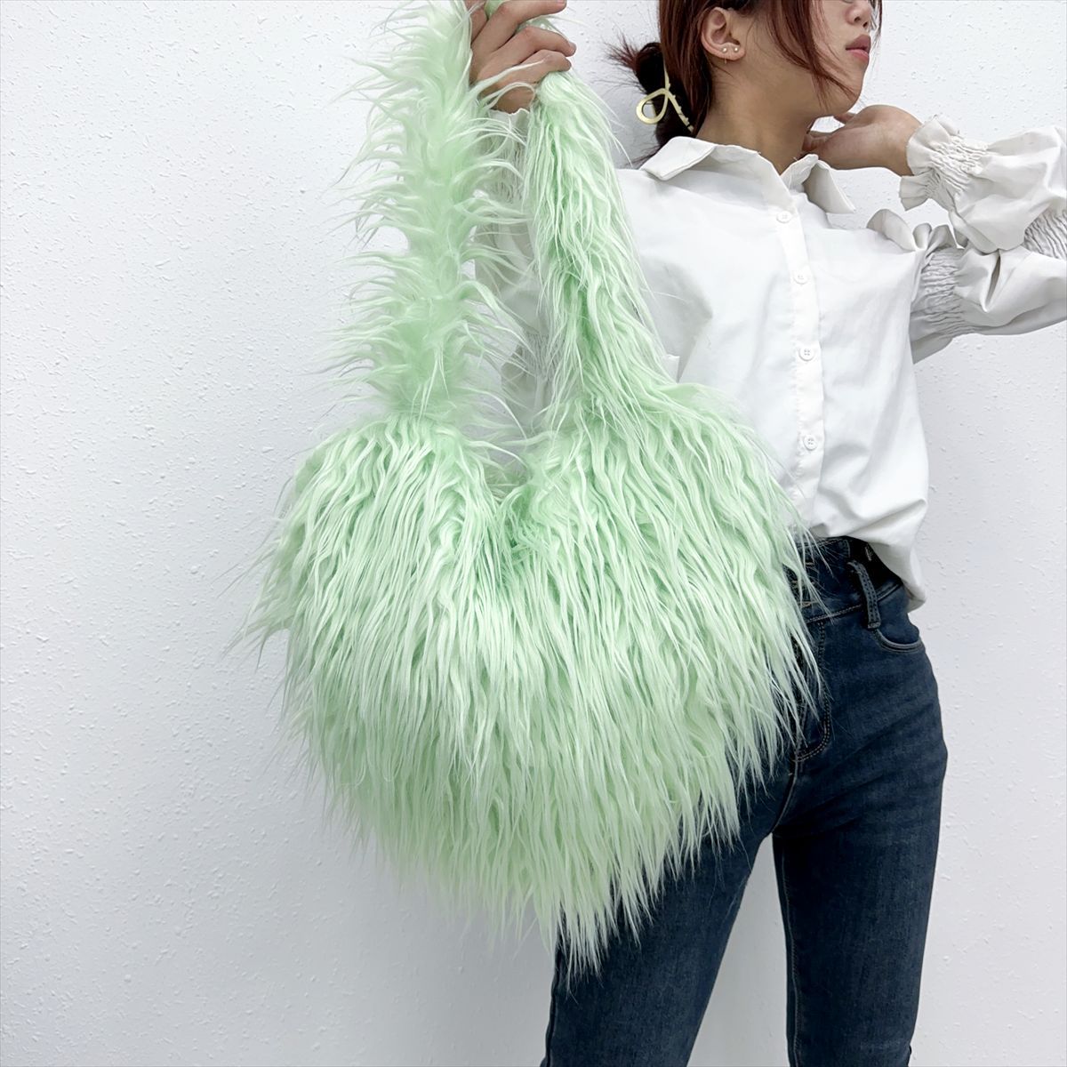 Sac à bandoulière en peluche en forme de cœur pour femme, mignon et tendance, couleur unie, hiver 