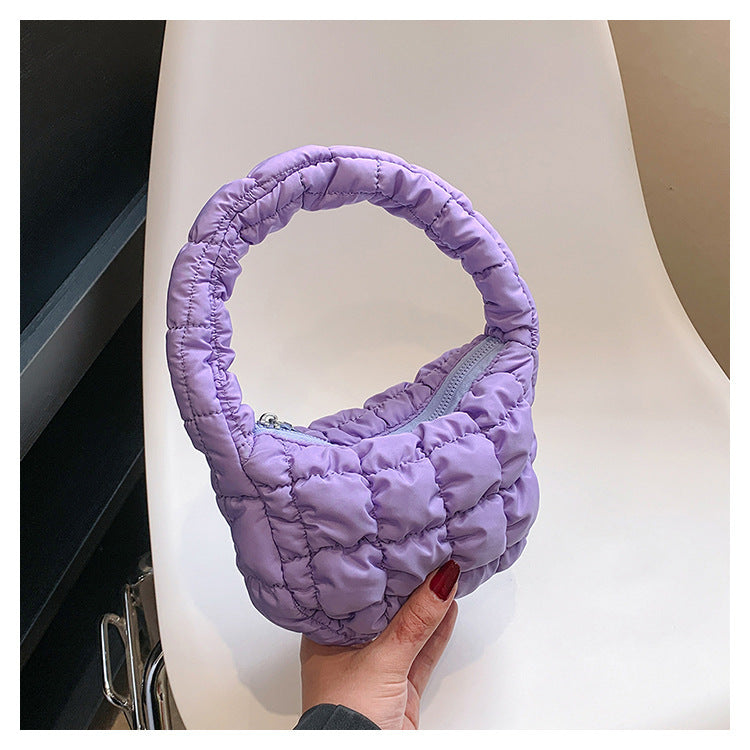 Mini sacs à main tendance à carreaux plissés et nuages ​​de couleur unie 