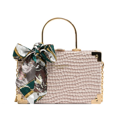 Women Fashionable Simple Square Silk Scarf Decorative Chain Crossbody Bag