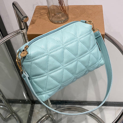 Sac à bandoulière en PU de couleur unie pour femme, style décontracté et basique, avec coutures en losange 