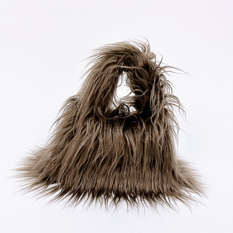 Women Winter Fashion Solid Color Plush Imitation Wool Handbag