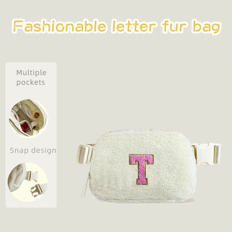 Autumn And Winter Plush Letter Alphabet Waist Bag