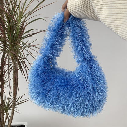 Sac à main en peluche de couleur unie pour femme, tendance automne et hiver 