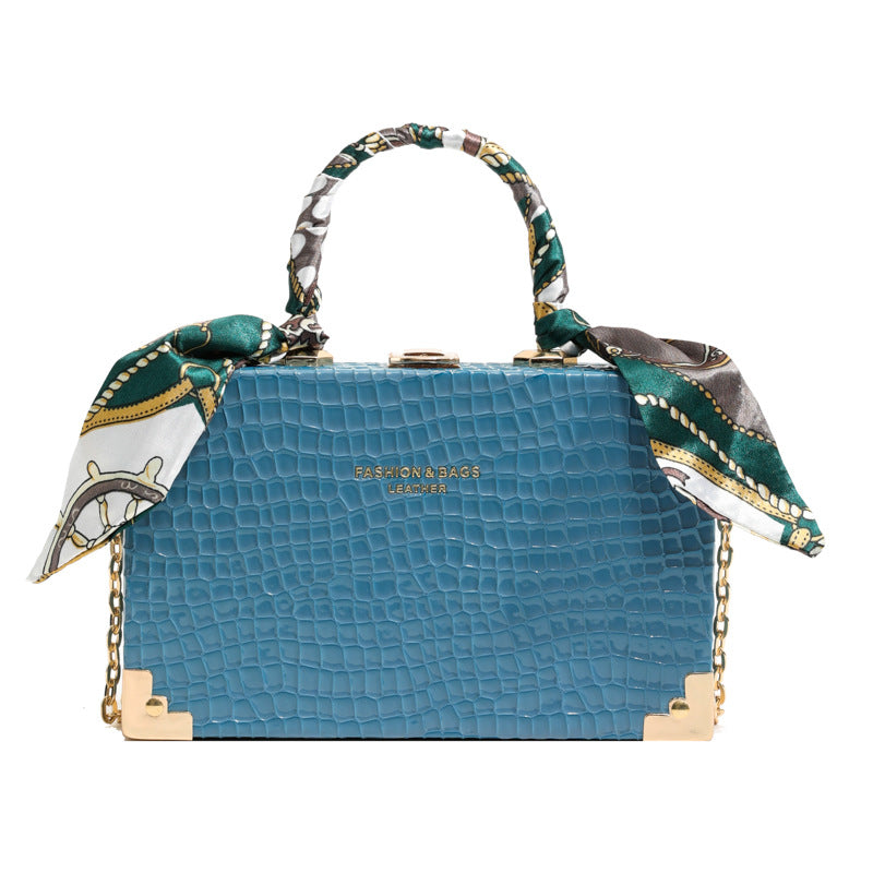 Women Fashionable Simple Square Silk Scarf Decorative Chain Crossbody Bag