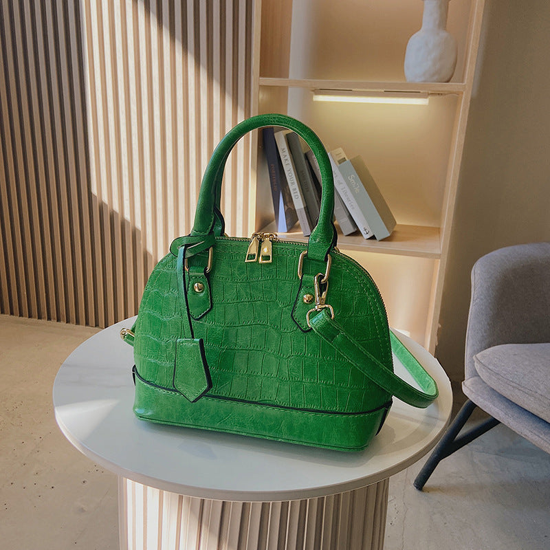Women Fashion Zipper Design Crocodile Pattern PU Shell Shape Crossbody Bag