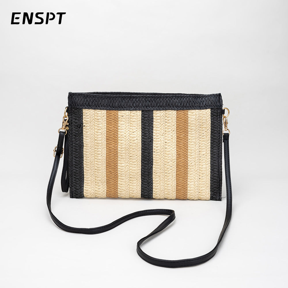 Sac à pompons ethnique tissé tendance pour femme 