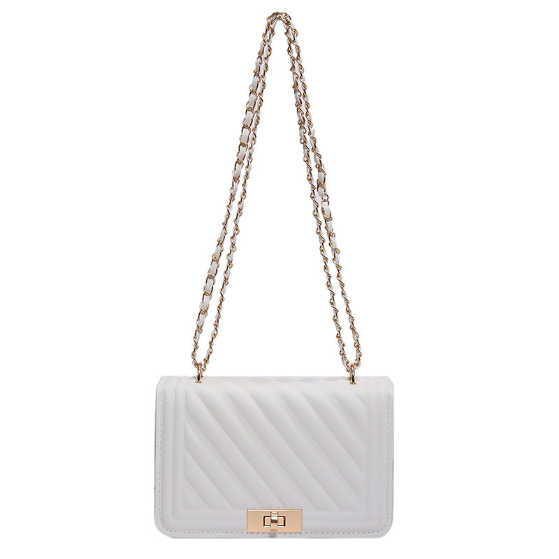 Sac à bandoulière carré décontracté pour femme, couleur unie, simple, avec boucle et chaîne 