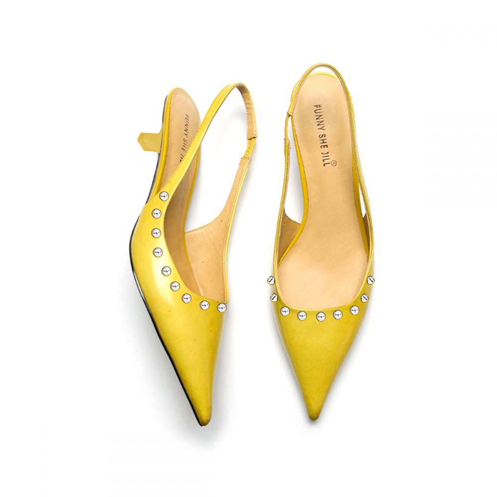 Women's Pointed-Toe Studded Kitten Heel Slingback Pumps for Office