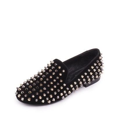 Black Round Toe Rivets Flats Loafer Shoes for Women
