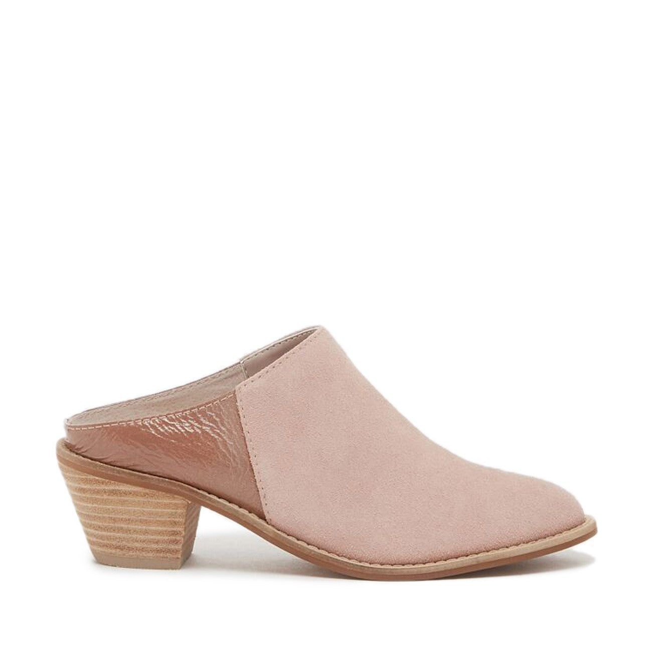 Women's Nude Round Toe Wood Block Heels Vegan Suede Mules Shoes