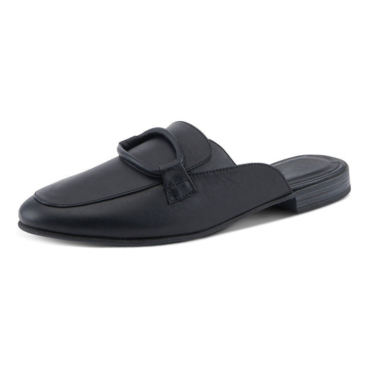 Women's Black Round Toe Slip-On Flat Loafer Mules for Women
