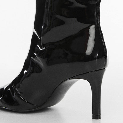 Black Square Toe Stiletto Heel Wide Calf Knee High Boots