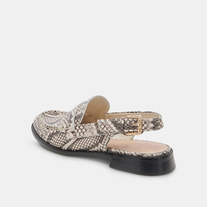 Black & White Snakeskin Chunky Heel Embossed Slingback Loafers