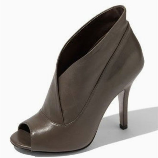 Women's Dark Grey Peep Toe Stiletto Heel Ankle Boots