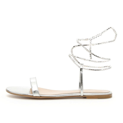 Silver Rhinestone Flats Sandals