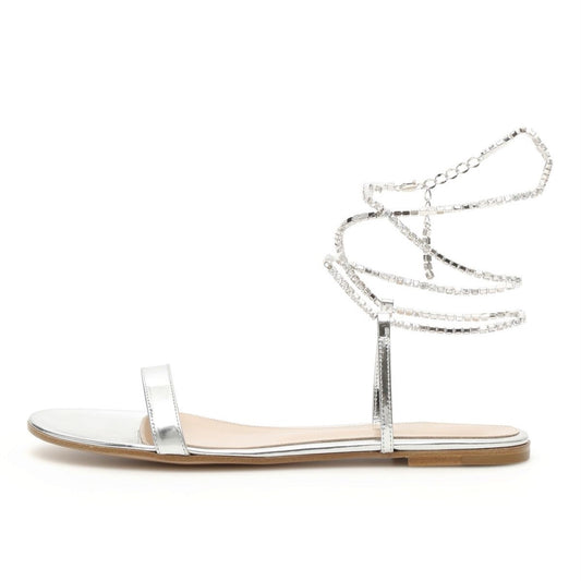 Silver Rhinestone Flats Sandals