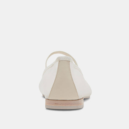 Ivory Mesh Bow Tie Slip-On Round Toe Ballet Flats with Straps