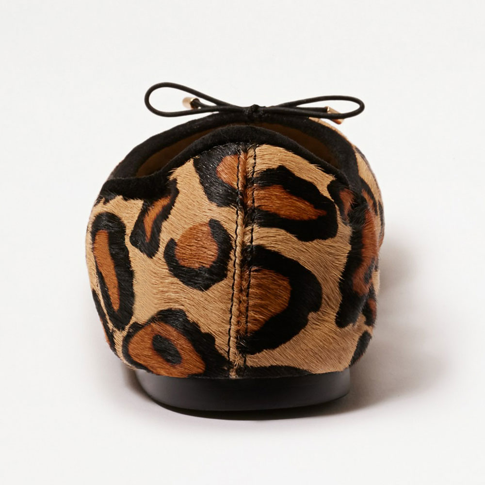 Tan Round Toe Bow Accent Elastic Top Line Leopard Flats by FSJ