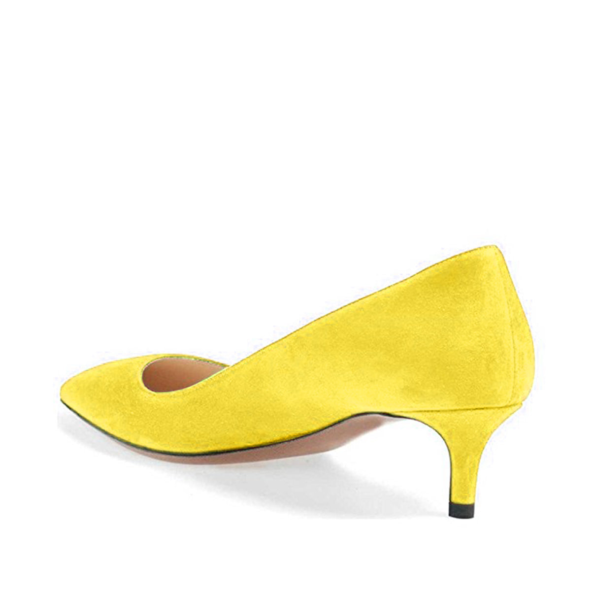 Yellow Vegan Suede Pointed Toe Kitten Heel Pumps for Women