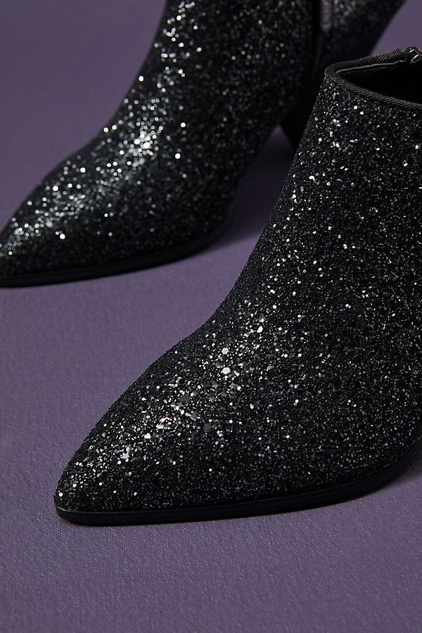 Black Glitter Cone Heel Chelsea Ankle Boots