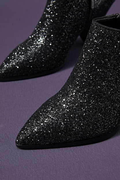 Black Glitter Cone Heel Chelsea Ankle Boots