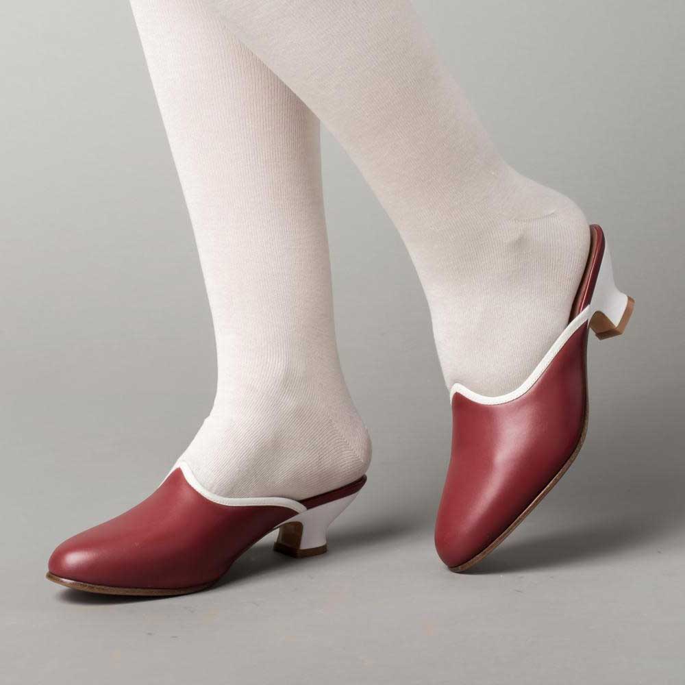 Women's Maroon & White Round Toe Spool Heel Vintage Mules Shoes